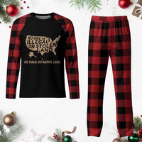 No One Is Illegal On Stolen Land Plaid Pajama Set We Walk On Native Land Vintage American Map - Wonder Print Shop