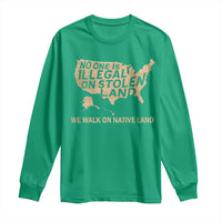 No One Is Illegal On Stolen Land Long Sleeve Shirt We Walk On Native Land Vintage American Map - Wonder Print Shop
