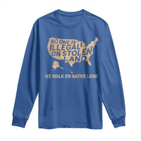 No One Is Illegal On Stolen Land Long Sleeve Shirt We Walk On Native Land Vintage American Map - Wonder Print Shop