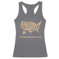 No One Is Illegal On Stolen Land Racerback Tank Top We Walk On Native Land Vintage American Map - Wonder Print Shop