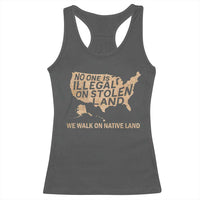 No One Is Illegal On Stolen Land Racerback Tank Top We Walk On Native Land Vintage American Map - Wonder Print Shop