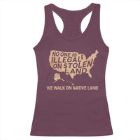No One Is Illegal On Stolen Land Racerback Tank Top We Walk On Native Land Vintage American Map - Wonder Print Shop