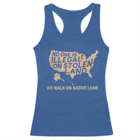 No One Is Illegal On Stolen Land Racerback Tank Top We Walk On Native Land Vintage American Map - Wonder Print Shop