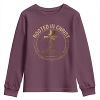 Rooted In Christ Youth Sweatshirt Jesus Christian Cross Bible Verse - Wonder Print Shop