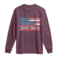 Funny John Lewis Good Trouble Long Sleeve Shirt Vintage American Flag - Wonder Print Shop