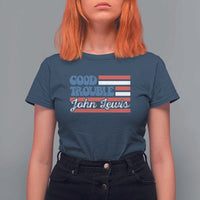 Funny John Lewis Good Trouble T Shirt For Women Vintage American Flag - Wonder Print Shop
