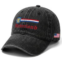 Nederland Holland Emblem Lion Vintage Dutch Flag Washed Cotton Baseball Cap