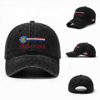 Nederland Holland Emblem Lion Vintage Dutch Flag Washed Cotton Baseball Cap