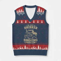 Funny BBQ Grilling Beer Lover V-Neck Knit Sweater Vest I'm Just A Drinker With A Smoking Problem