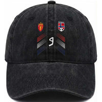 Norway Football Crest Jersey Style Washed Cotton Baseball Cap Number 9 Viking Athletic for Soccer Fan
