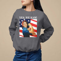 Harris 2024 Sweatshirt Yes We Kam Strong Woman American Flag - Wonder Print Shop