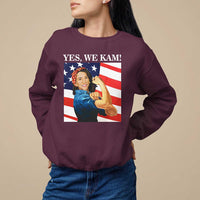 Harris 2024 Sweatshirt Yes We Kam Strong Woman American Flag - Wonder Print Shop