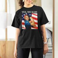 Harris 2024 T Shirt For Women Yes We Kam Strong Woman American Flag - Wonder Print Shop