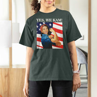 Harris 2024 T Shirt For Women Yes We Kam Strong Woman American Flag - Wonder Print Shop