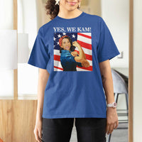 Harris 2024 T Shirt For Women Yes We Kam Strong Woman American Flag - Wonder Print Shop