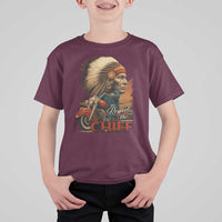 Indian American Rider T Shirt For Kid Respect The Native Chief Native American Motorcycle - Wonder Print Shop