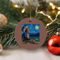 Native American Indian Van Goghs Starry Night Ceramic Ornament