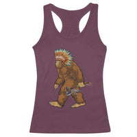 Funny Bigfoot American Indian Native Sasquatch Tomahawk Racerback Tank Top - Wonder Print Shop