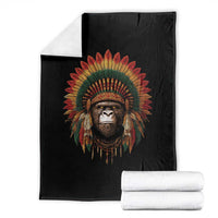 Bigfoot Native American Chief Sasquatch Wearing Headdress Throw Blanket - Wonder Print Shop