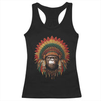 Bigfoot Native American Chief Sasquatch Wearing Headdress Racerback Tank Top - Wonder Print Shop