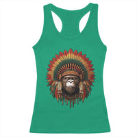 Bigfoot Native American Chief Sasquatch Wearing Headdress Racerback Tank Top - Wonder Print Shop