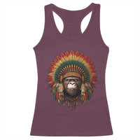 Bigfoot Native American Chief Sasquatch Wearing Headdress Racerback Tank Top - Wonder Print Shop