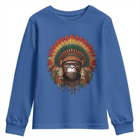 Bigfoot Native American Chief Sasquatch Wearing Headdress Youth Sweatshirt - Wonder Print Shop