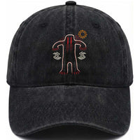Native American Bigfoot Sasquatch Petroglyph Cave Art Washed Cotton Baseball Cap