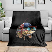 Funny Patriot American Flag Bass Fish Fishing Throw Blanket - Wonder Print Shop