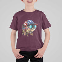 Funny Patriot American Flag Bass Fish Fishing T Shirt For Kid - Wonder Print Shop