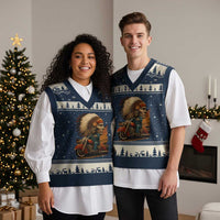 Indian American Rider V-Neck Knit Sweater Vest Vintage Native American Motorcycle - Wonder Print Shop