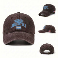 Vamos Argentina Football Throwback Design Washed Cotton Baseball Cap Vintage Argentinian Flag