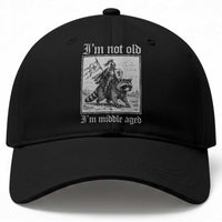 I Am Not Old I Am Middle Aged Baseball Cap Medieval Knight Riding Raccoon Funny Ren Faire