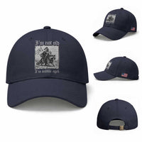 I Am Not Old I Am Middle Aged Baseball Cap Medieval Knight Riding Raccoon Funny Ren Faire