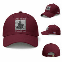 I Am Not Old I Am Middle Aged Baseball Cap Medieval Knight Riding Raccoon Funny Ren Faire