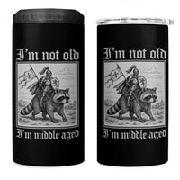 I Am Not Old I Am Middle Aged 4 in 1 Can Cooler Tumbler Medieval Knight Riding Raccoon Funny Ren Faire