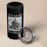 I Am Not Old I Am Middle Aged 4 in 1 Can Cooler Tumbler Medieval Knight Riding Raccoon Funny Ren Faire