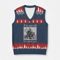 I Am Not Old I Am Middle Aged V-Neck Knit Sweater Vest Medieval Knight Riding Raccoon Funny Ren Faire