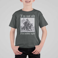 I Am Not Old I Am Middle Aged T Shirt For Kid Medieval Knight Riding Raccoon Funny Ren Faire