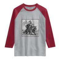 I Am Not Old I Am Middle Aged Raglan Shirt Medieval Knight Riding Raccoon Funny Ren Faire