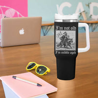 I Am Not Old I Am Middle Aged Tumbler With Handle Medieval Knight Riding Raccoon Funny Ren Faire