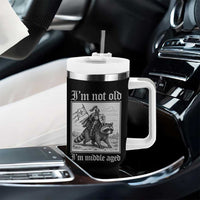 I Am Not Old I Am Middle Aged Tumbler With Handle Medieval Knight Riding Raccoon Funny Ren Faire