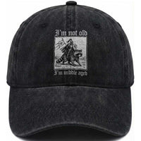 I Am Not Old I Am Middle Aged Washed Cotton Baseball Cap Medieval Knight Riding Raccoon Funny Ren Faire
