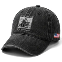 I Am Not Old I Am Middle Aged Washed Cotton Baseball Cap Medieval Knight Riding Raccoon Funny Ren Faire