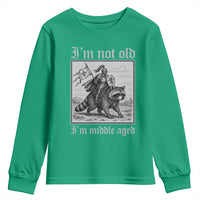 I Am Not Old I Am Middle Aged Youth Sweatshirt Medieval Knight Riding Raccoon Funny Ren Faire