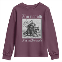 I Am Not Old I Am Middle Aged Youth Sweatshirt Medieval Knight Riding Raccoon Funny Ren Faire