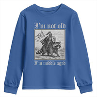 I Am Not Old I Am Middle Aged Youth Sweatshirt Medieval Knight Riding Raccoon Funny Ren Faire