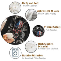Vintage Rock and Roll Skull Guitar Rocker Throw Blanket Live Fast Rock Hard American Flag