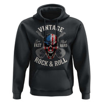Vintage Rock and Roll Skull Guitar Rocker Hoodie Live Fast Rock Hard American Flag