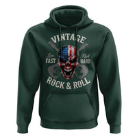 Vintage Rock and Roll Skull Guitar Rocker Hoodie Live Fast Rock Hard American Flag